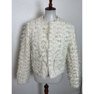 H&M Blazer Jacket Single Breast Textured Frayed Hem Ivory NWOT